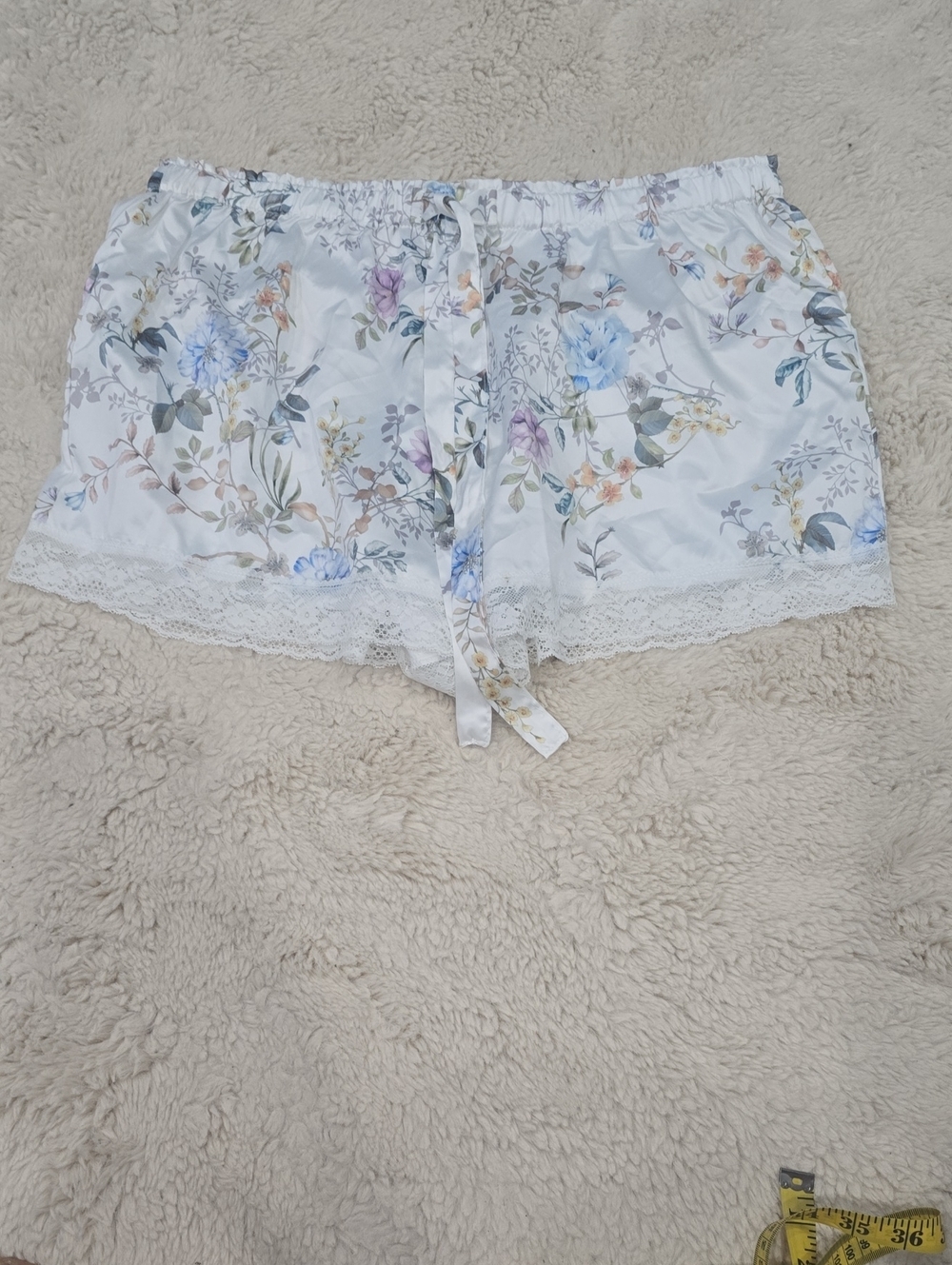 Flora Nikrooz White Floral Satin Sleep Shorts with Pastel Accents